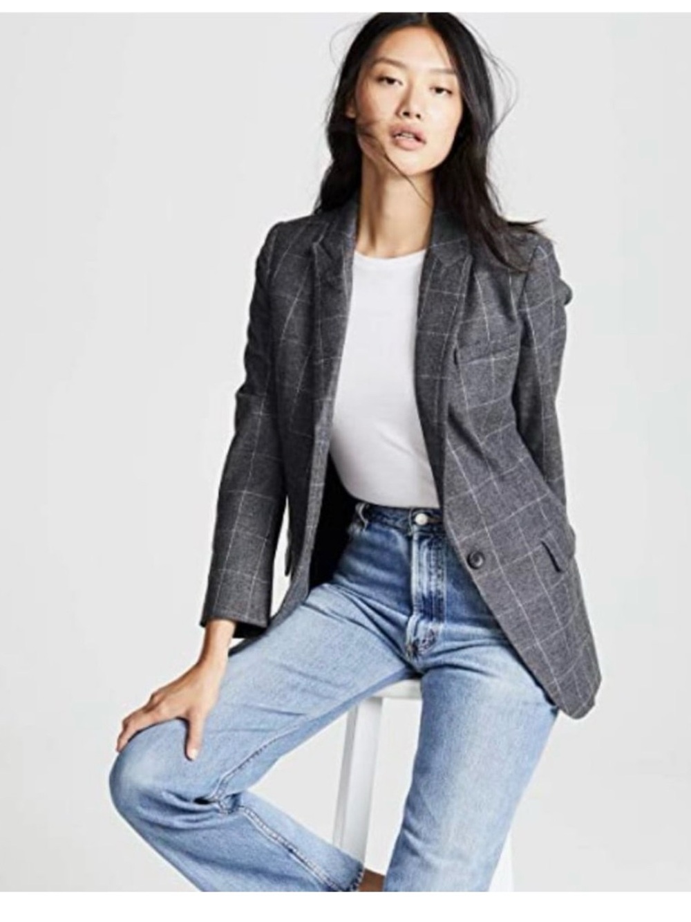 Equipment Women’s Sz 10 Wool Cashmere Gray Windowpane Single-Button Blazer